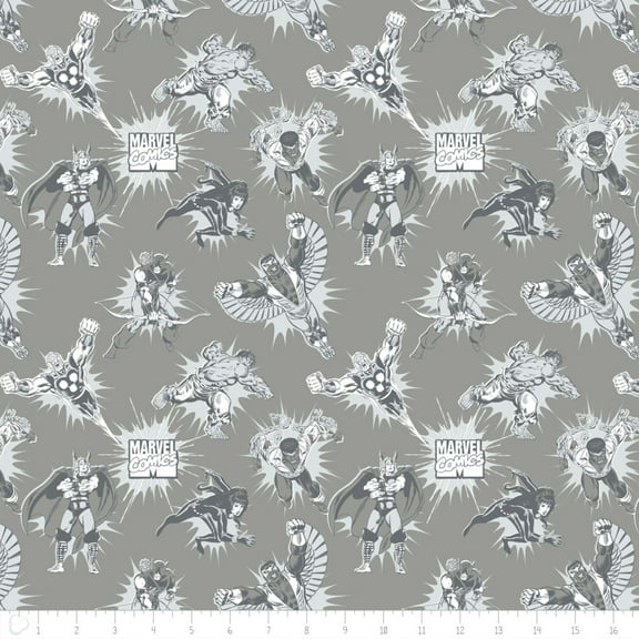 Marvel Comics Tonal Light Gray 100% Cotton Quilt Fabric Sold by the Yard