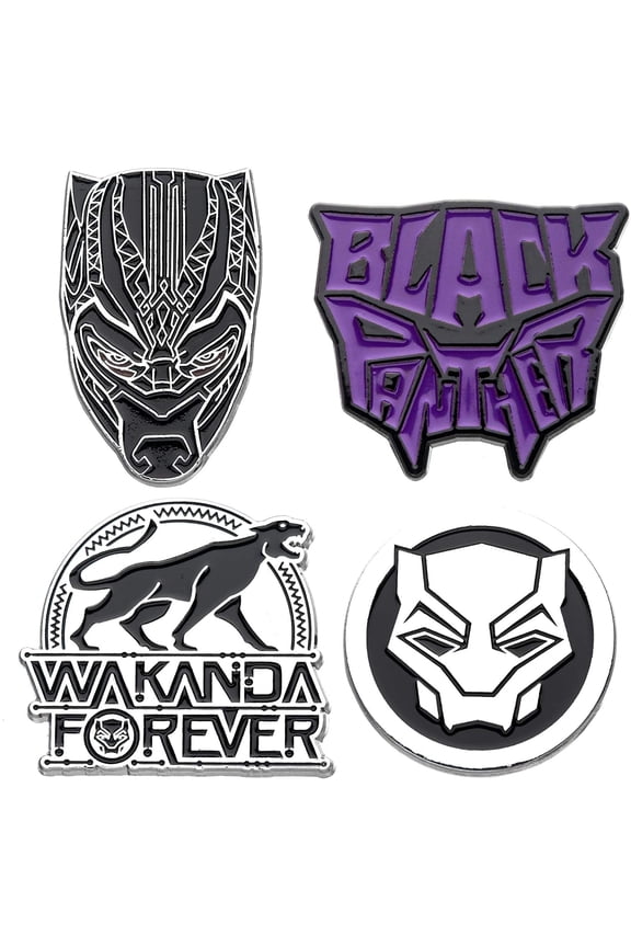 Marvel Comics Unisex Adult Black Panther Wakanda Forever Enamel Pin Set (4 Piece), Black/Violet, One Size