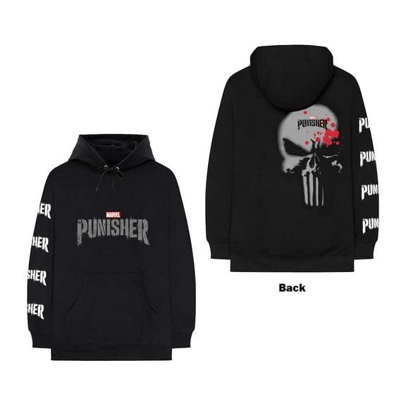 Marvel Comics Unisex Pullover Hoodie Sweatshirt Punisher Stamp (Back & Sleeve Print) (Small)
