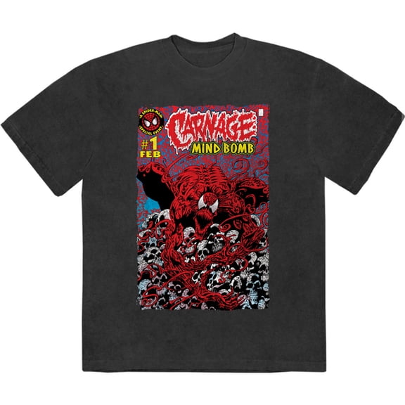 Marvel Comics Unisex Stone Wash T-Shirt Carnage Mind Bomb (Black) (Large)