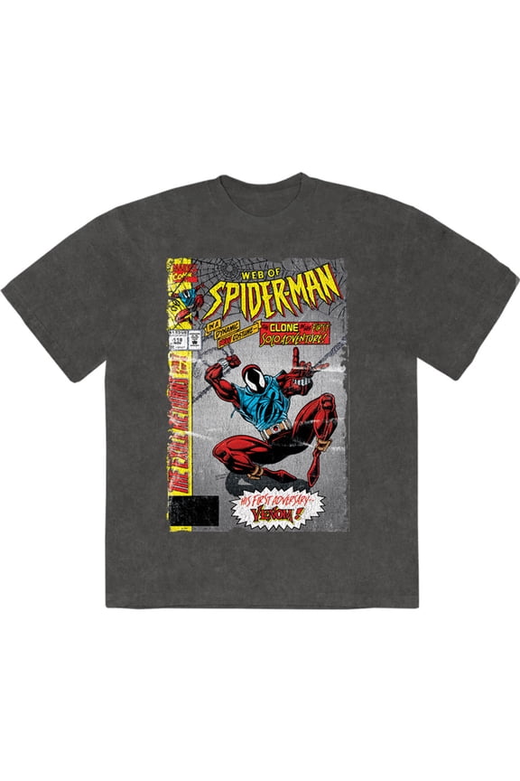 Marvel Comics Unisex Stone Wash T-Shirt Web Of Spider-Man (Charcoal Grey) (X-Large)