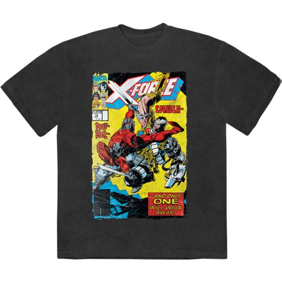 Marvel Comics Unisex Stone Wash T-Shirt X-Force Cable & Deadpool (Black) (Medium)