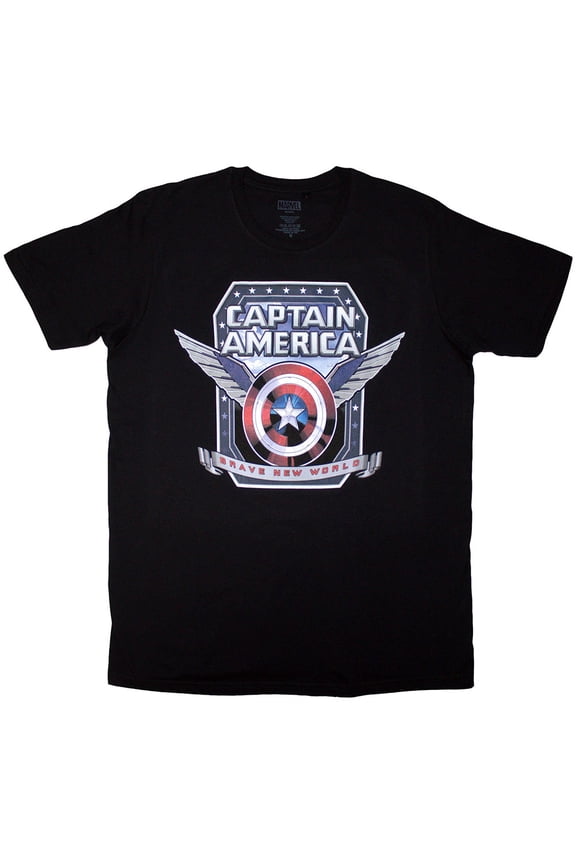 Marvel Comics Unisex T-Shirt Captain America Brave New World Shield (Black) (Medium)