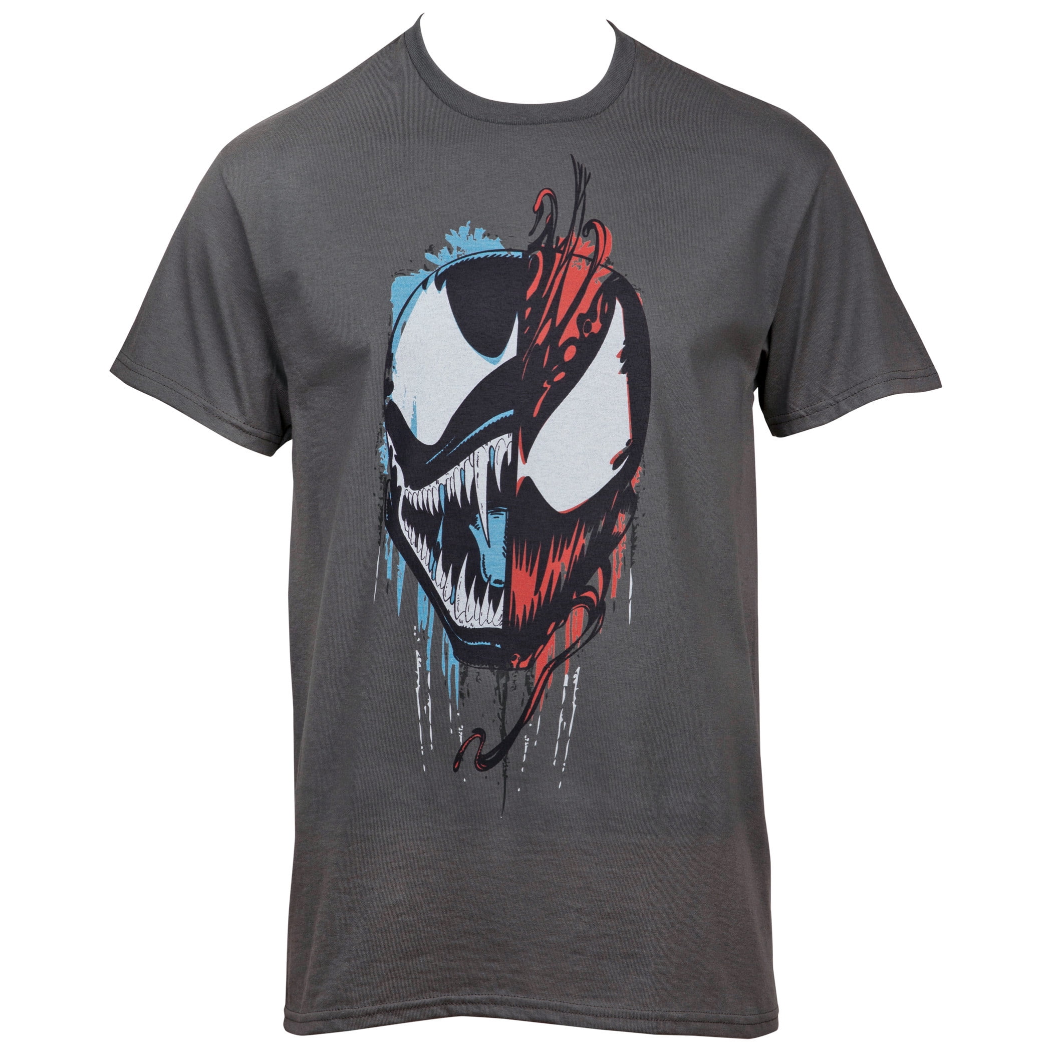 Marvel Comics Venom and Carnage Split Face Grey T-Shirt-Large 