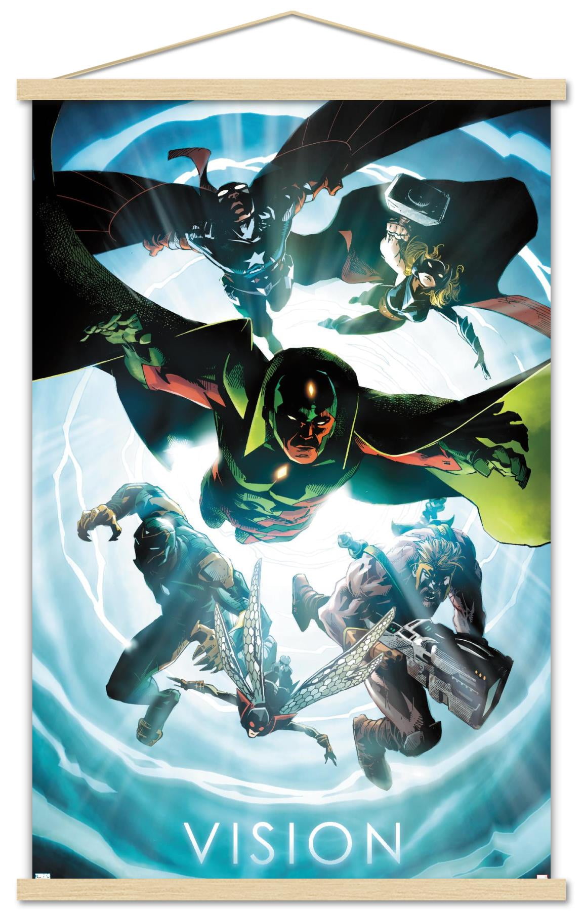 Marvel Comics - Vision - Avengers #1 Wall Poster with Wooden Magnetic Frame, 22.375" x 34"