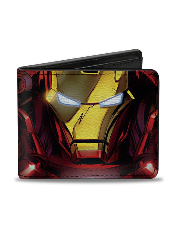 Marvel Comics Wallet, Bifold, Iron Man Face Chest Arc Reactor Close Up, Vegan Leather