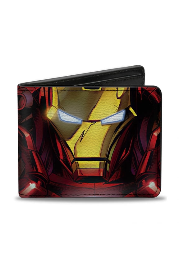 Marvel Comics Wallet, Bifold, Iron Man Face Chest Arc Reactor Close Up, Vegan Leather