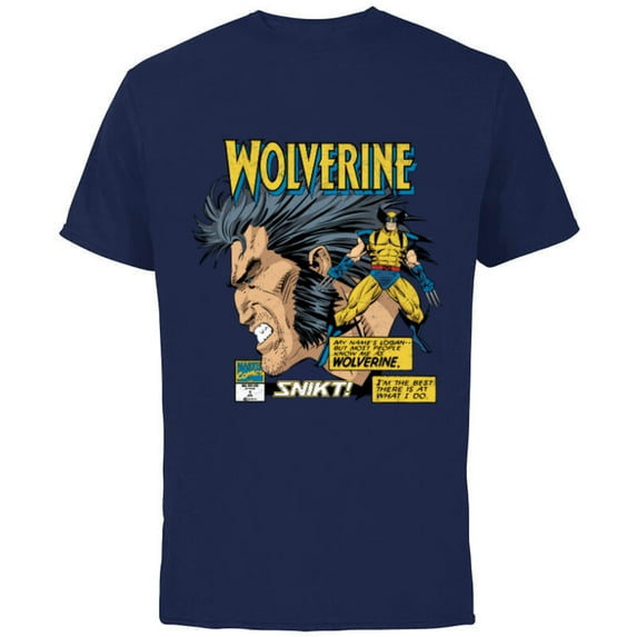 Marvel Comics Wolverine Classic Logan Retro - Short Sleeve Cotton T-Shirt for Adults- Customized-Navy