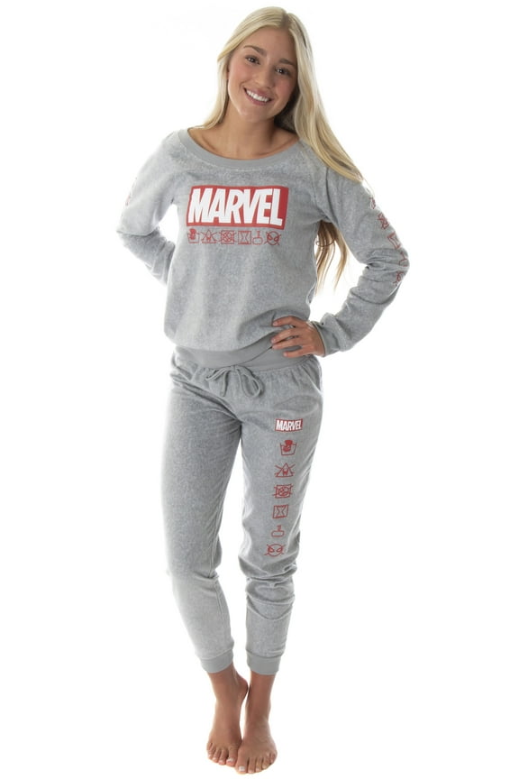 Marvel Comics Women's Juniors' Avengers Brick Logo Jogger Pajama Set
