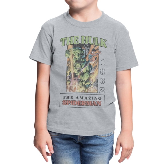 Marvel The Hulk And Spider-Man Vintage Youth T Shirt (Sport Grey, XS-XL)