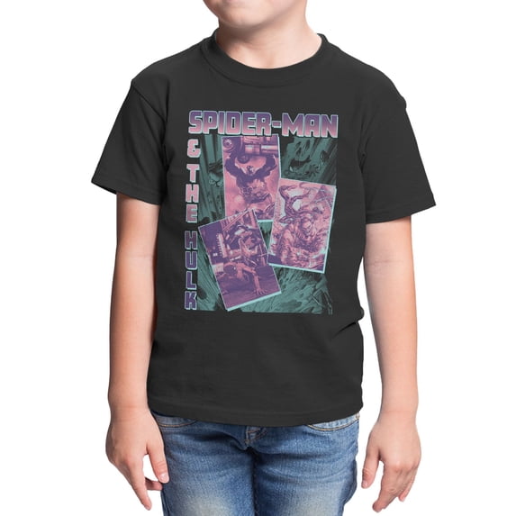 Marvel Spider-Man & The Hulk Youth T Shirt (Black, XS-XL)