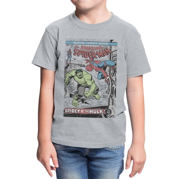 Marvel Spider-Man VS The Hulk Youth T Shirt (Sport Grey, XS-XL)