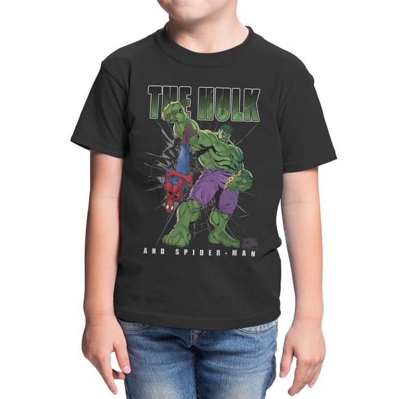 Marvel Comics Hulk Spider And Pizza Youth T Shirt (Black, XS-XL)