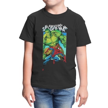 Marvel Comics Spider-man And Hulk Appear Youth T Shirt (Black, XS-XL)