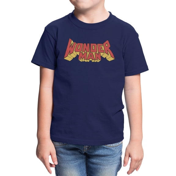 Marvel Comics Wonder Man Block Letter Header Youth T Shirt (Navy, XS-XL)