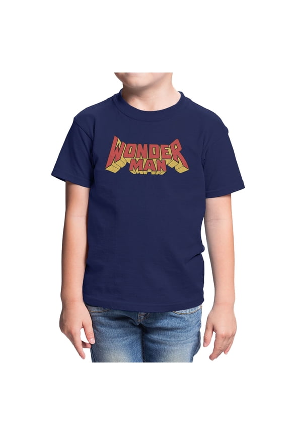 Comics Wonder Man Block Letter Header Youth T Shirt (Navy, XS-XL)