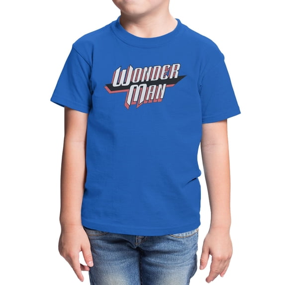 Marvel Comics Wonder Man Slant Text Youth T Shirt (Royal, XS-XL)