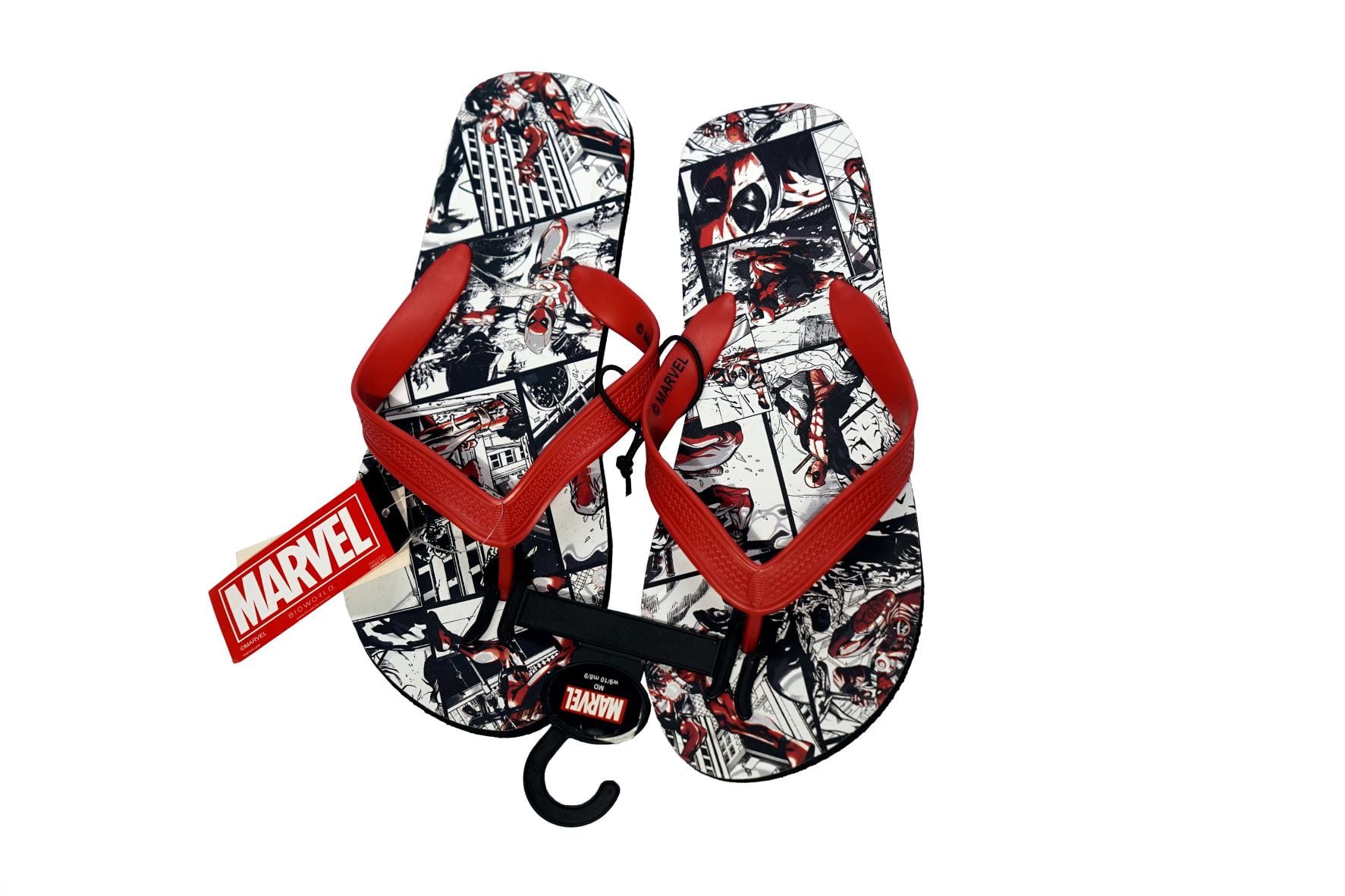 Marvel DEADPOOL Black and Red Comic Panel Thong Sandals Flip Flops