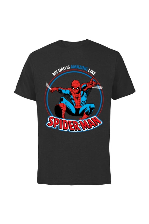 Dad is Amazing Like Spider-Man Father's Day - Short Sleeve Cotton T-Shirt for Adults - Customized-Black