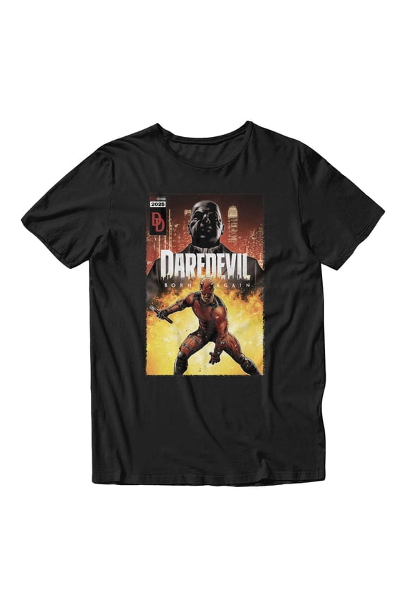 Daredevil Born Again Kingpin City Fire Action Poster Men's T Shirt (Black, S-XXXL)