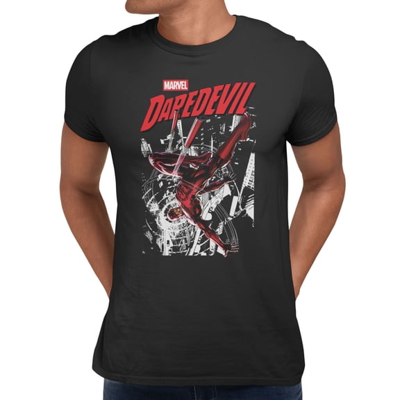 Marvel Daredevil Hell's Kitchen City Skyline Action Men's T Shirt (Black, S-XXXL)