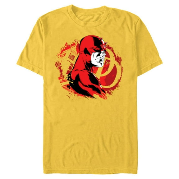 Marvel Daredevil Super Hero Comic Art City and DD Symbol - Short Sleeve Blended T-Shirt for Adults - Customized-Yellow