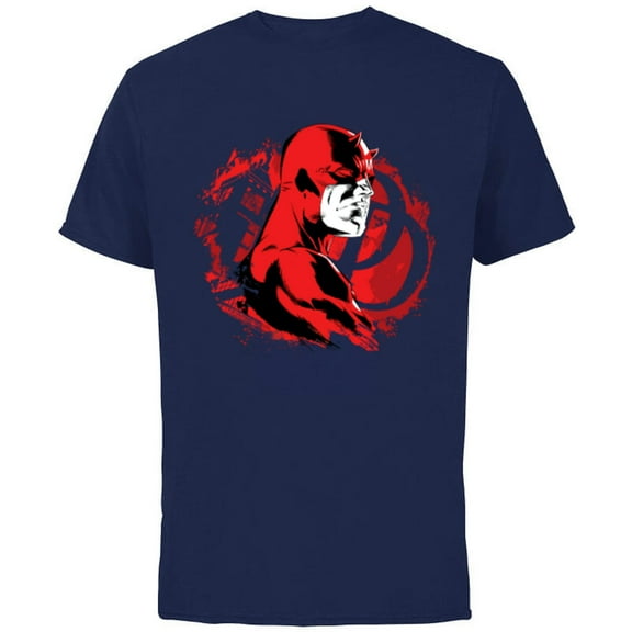 Marvel Daredevil Super Hero Comic Art City and DD Symbol - Short Sleeve Cotton T-Shirt for Adults - Customized-Navy