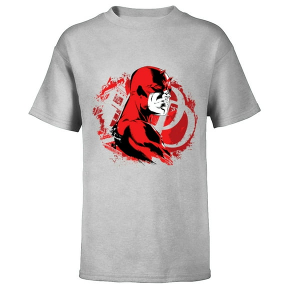Marvel Daredevil Super Hero Comic Art City and DD Symbol - Short Sleeve T-Shirt for Kids - Customized-Athletic Heather