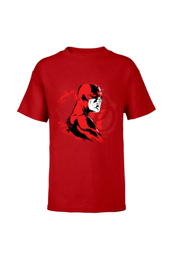 Daredevil Super Hero Comic Art City and DD Symbol - Short Sleeve T-Shirt for Kids - Customized-Red