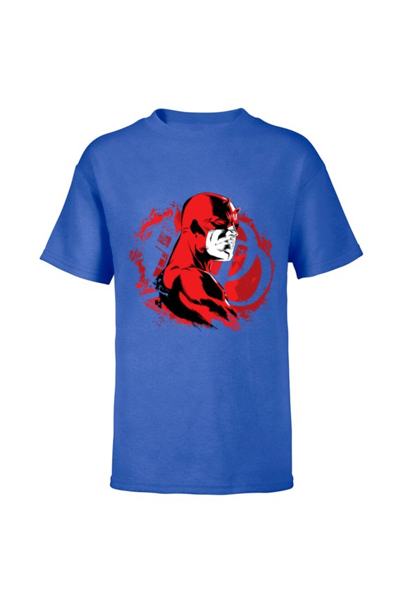 Daredevil Super Hero Comic Art City and DD Symbol - Short Sleeve T-Shirt for Kids - Customized-Royal
