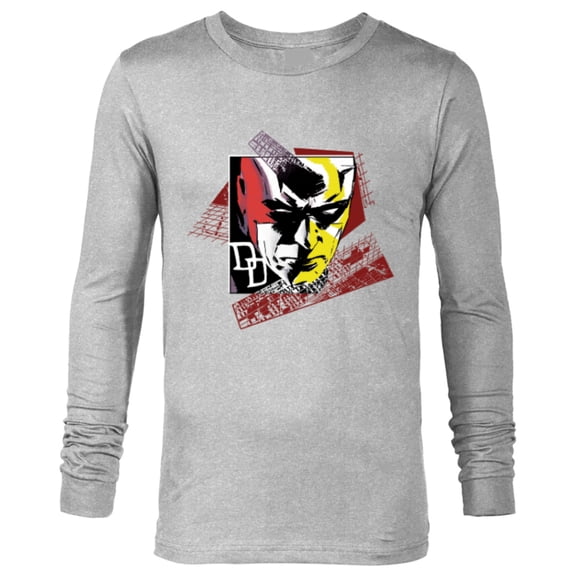 Marvel Daredevil Super Hero Comic Art Face and DD Logo - Long Sleeve T-Shirt for Men - Customized-Athletic Heather