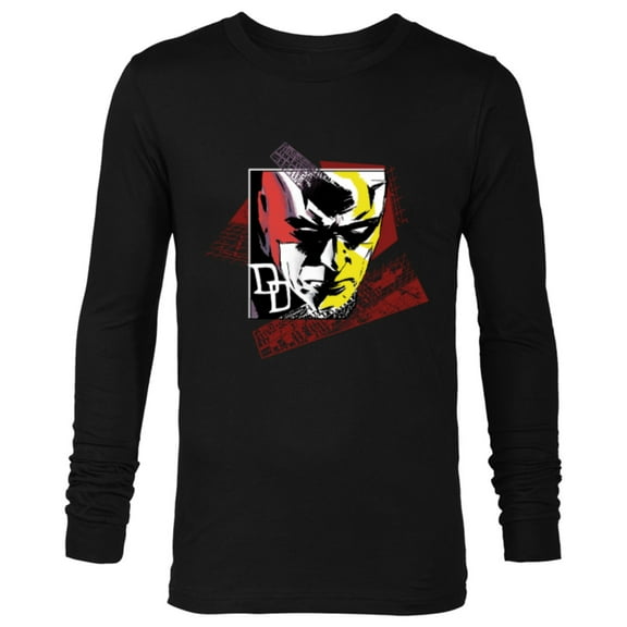 Marvel Daredevil Super Hero Comic Art Face and DD Logo - Long Sleeve T-Shirt for Men - Customized-Black