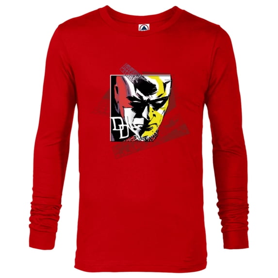 Marvel Daredevil Super Hero Comic Art Face and DD Logo - Long Sleeve T-Shirt for Men - Customized-New Red