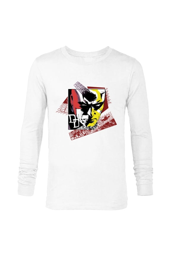 Daredevil Super Hero Comic Art Face and DD Logo - Long Sleeve T-Shirt for Men - Customized-White