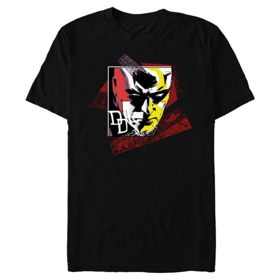 Marvel Daredevil Super Hero Comic Art Face and DD Logo - Short Sleeve Blended T-Shirt for Adults - Customized-Black