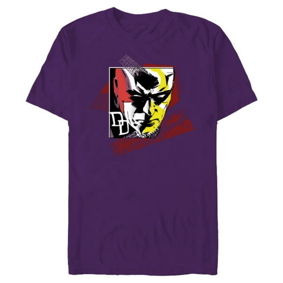 Marvel Daredevil Super Hero Comic Art Face and DD Logo - Short Sleeve Blended T-Shirt for Adults - Customized-Purple