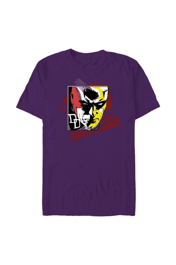 Daredevil Super Hero Comic Art Face and DD Logo - Short Sleeve Blended T-Shirt for Adults - Customized-Purple