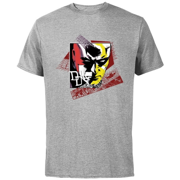 Marvel Daredevil Super Hero Comic Art Face and DD Logo - Short Sleeve Cotton T-Shirt for Adults - Customized-Athletic Heather