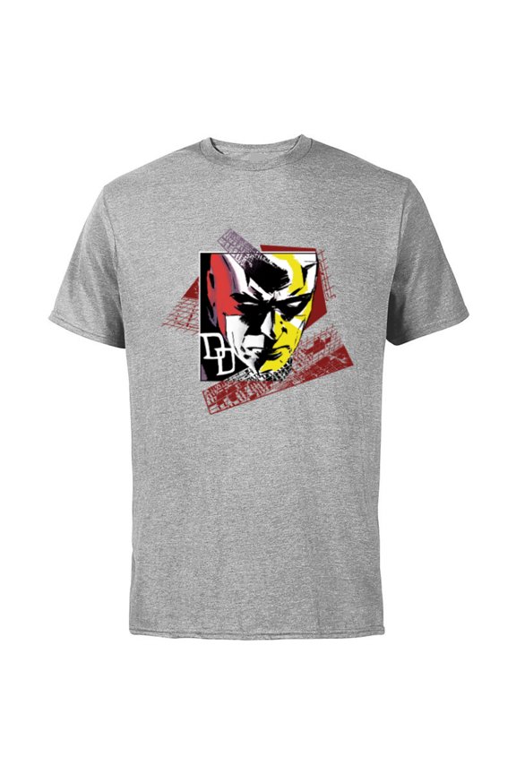 Daredevil Super Hero Comic Art Face and DD Logo - Short Sleeve Cotton T-Shirt for Adults - Customized-Athletic Heather