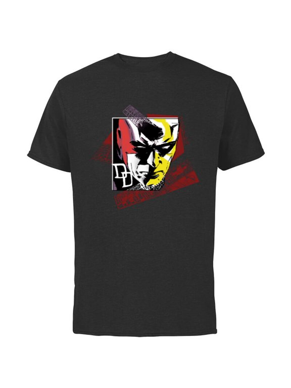 Daredevil Super Hero Comic Art Face and DD Logo - Short Sleeve Cotton T-Shirt for Adults - Customized-Black