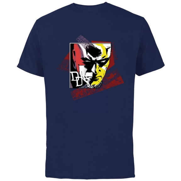 Marvel Daredevil Super Hero Comic Art Face and DD Logo - Short Sleeve Cotton T-Shirt for Adults - Customized-Navy