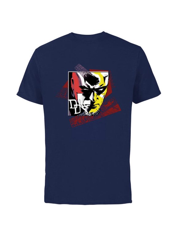 Daredevil Super Hero Comic Art Face and DD Logo - Short Sleeve Cotton T-Shirt for Adults - Customized-Navy