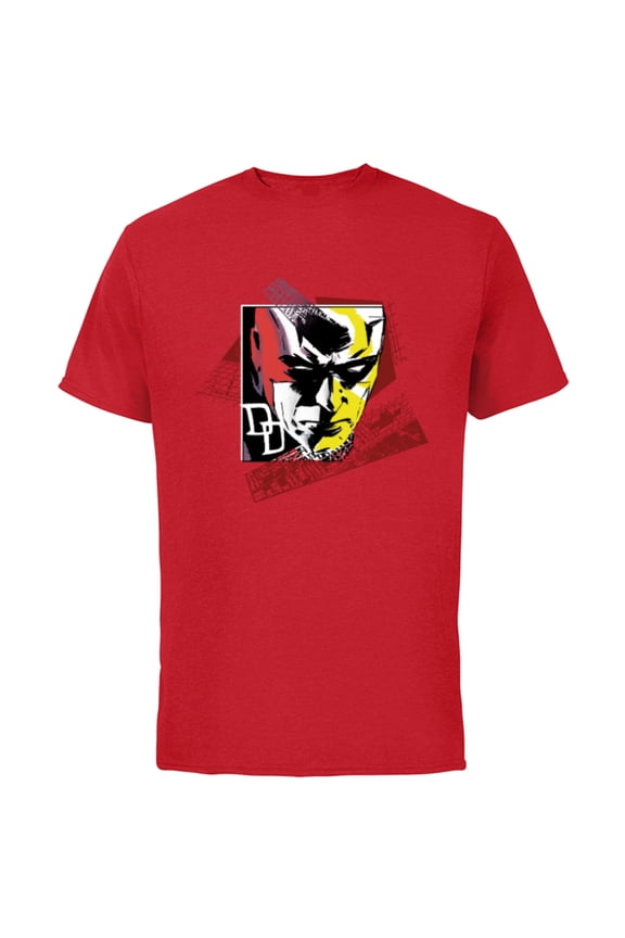 Daredevil Super Hero Comic Art Face and DD Logo - Short Sleeve Cotton T-Shirt for Adults - Customized-Red