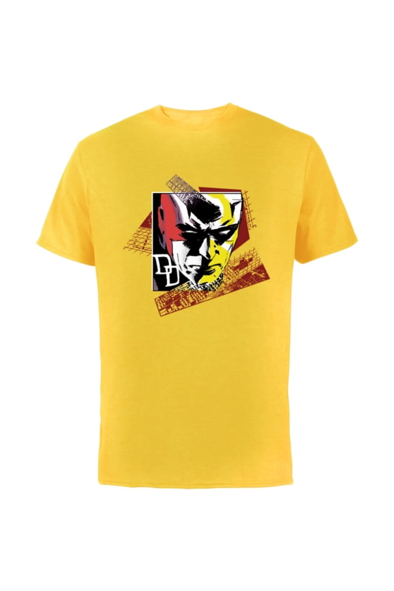 Daredevil Super Hero Comic Art Face and DD Logo - Short Sleeve Cotton T-Shirt for Adults - Customized-Yellow