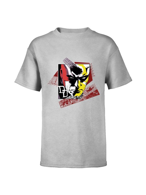 Daredevil Super Hero Comic Art Face and DD Logo - Short Sleeve T-Shirt for Kids - Customized-Athletic Heather