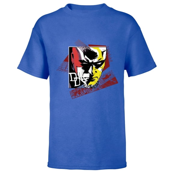 Marvel Daredevil Super Hero Comic Art Face and DD Logo - Short Sleeve T-Shirt for Kids - Customized-Royal