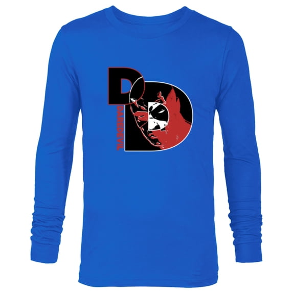 Marvel Daredevil Super Hero Comic Art Face in DD Symbol - Long Sleeve T-Shirt for Men - Customized-Navy