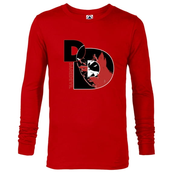 Marvel Daredevil Super Hero Comic Art Face in DD Symbol - Long Sleeve T-Shirt for Men - Customized-New Red