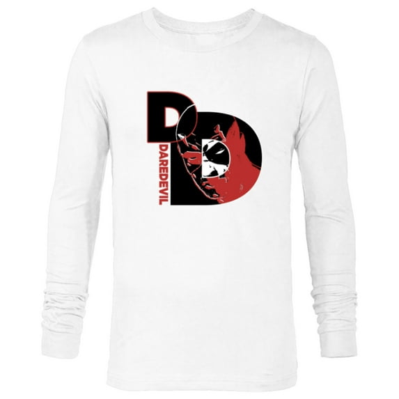 Marvel Daredevil Super Hero Comic Art Face in DD Symbol - Long Sleeve T-Shirt for Men - Customized-White