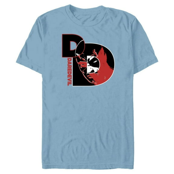 Marvel Daredevil Super Hero Comic Art Face in DD Symbol - Short Sleeve Blended T-Shirt for Adults - Customized-Ocean Blue